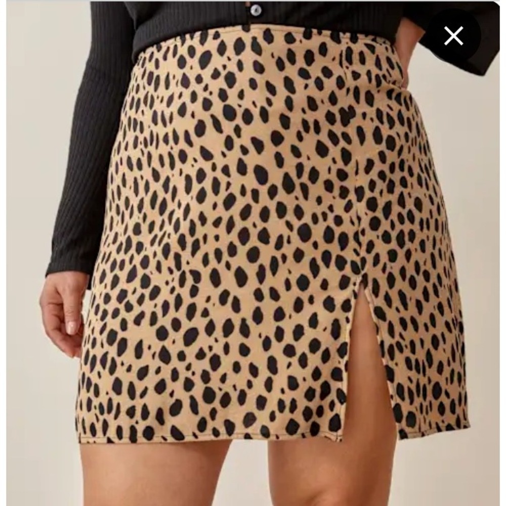 Reformation Margot Mini Skirt Bobcat Animal Print Leopard Slit Tan Black Size 12